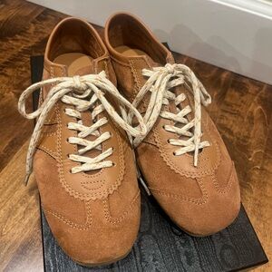 Dries Van Noten Leather-trimmed suede sneakers in Tan, Size 6